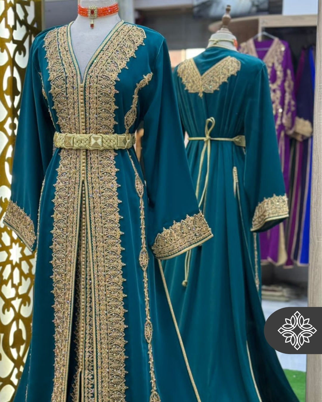 Royal Moroccan Two-Piece Kaftan | Sky Blue & Gold Embroidery