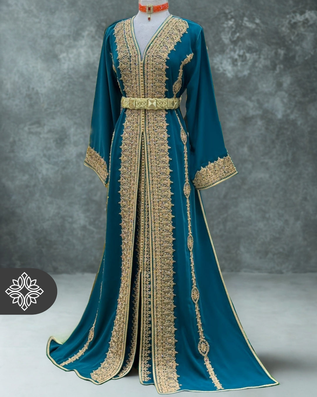 Royal Moroccan Two-Piece Kaftan | Purple & Gold Embroidery