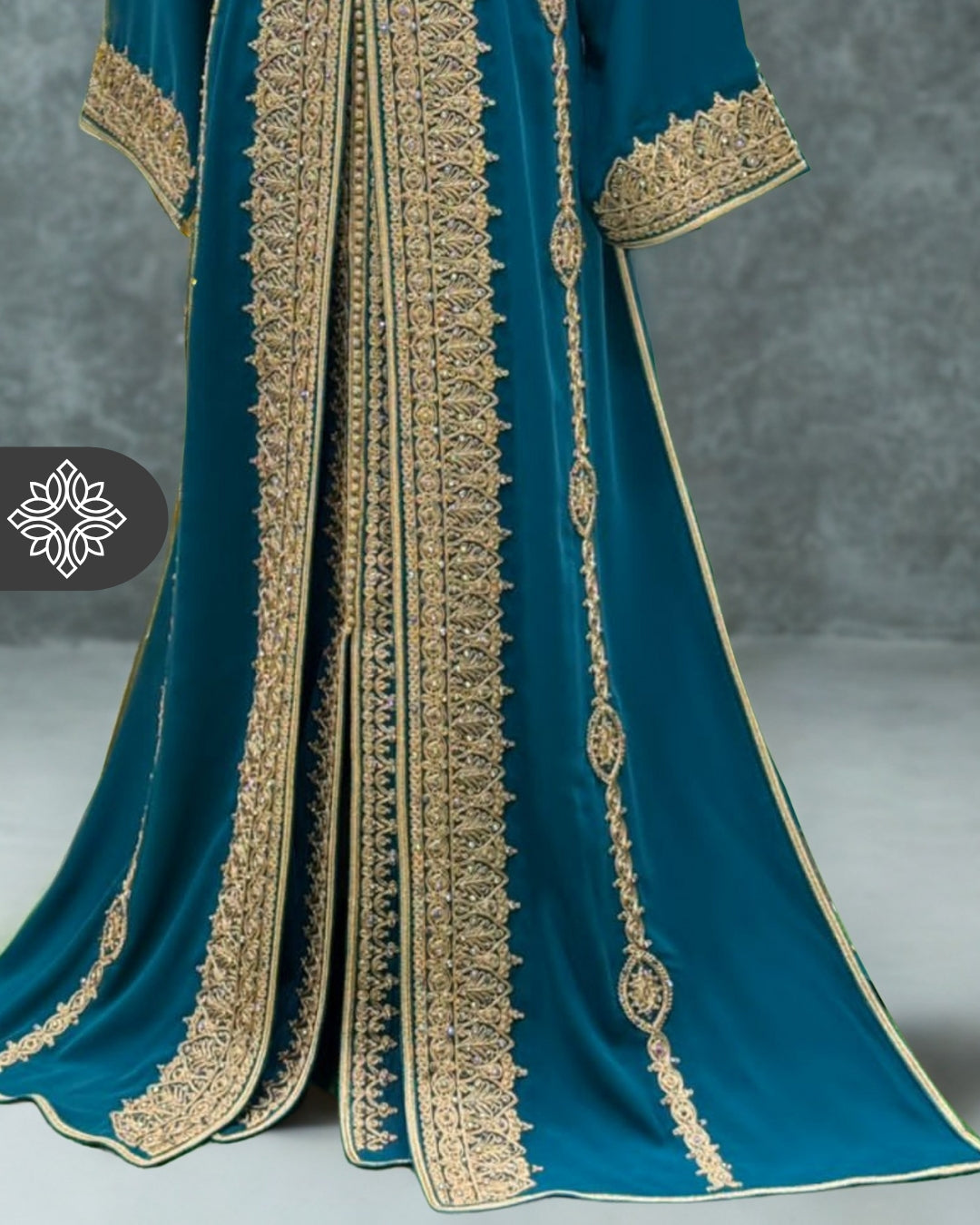 Royal Moroccan Two-Piece Kaftan | Sky Blue & Gold Embroidery
