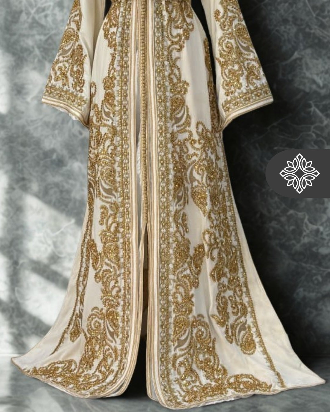 Birdal White Moroccan Takchita | Luxury Two-Piece Kaftan | Golden Heritage Embroidery