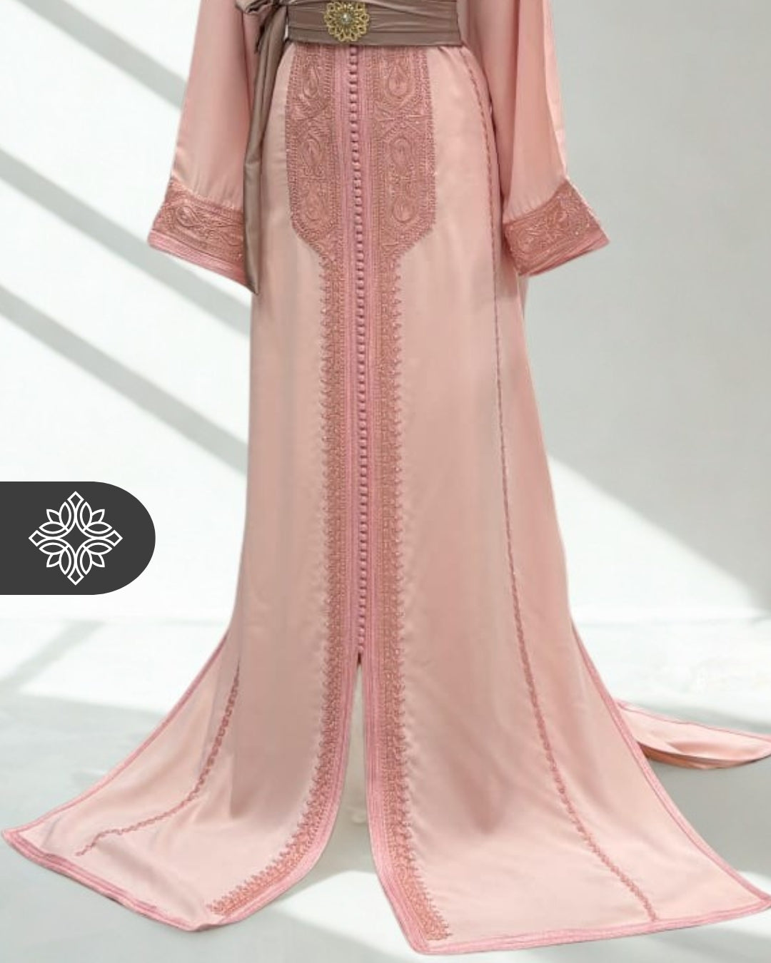 Pink Moroccan Kaftan | Luxury One-Piece Kaftan | Matching Tonal Embroidery