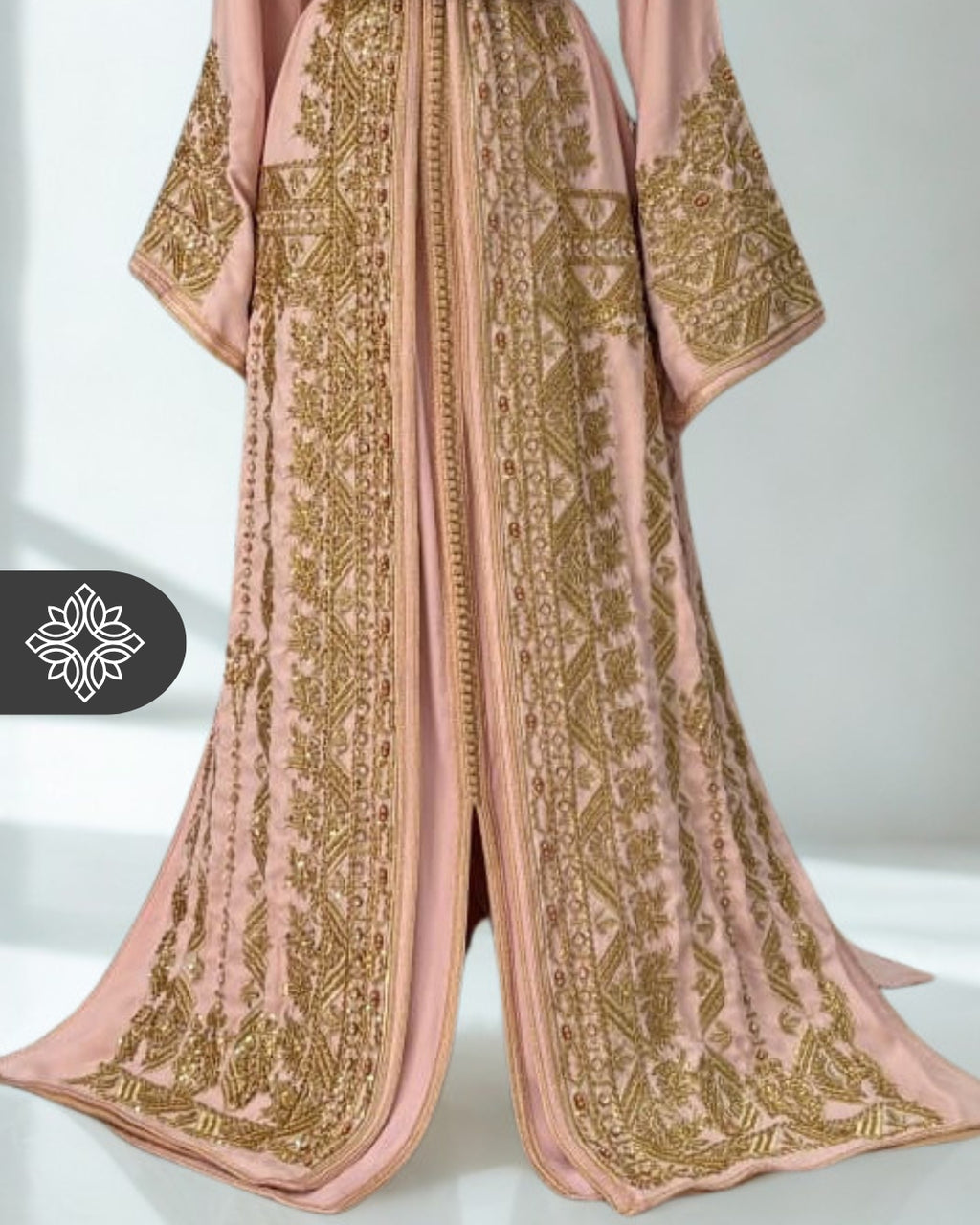 Blush Pink Moroccan Takchita | Couture Two-Piece Kaftan | Golden Heritage Embroidery & Stone Detailing