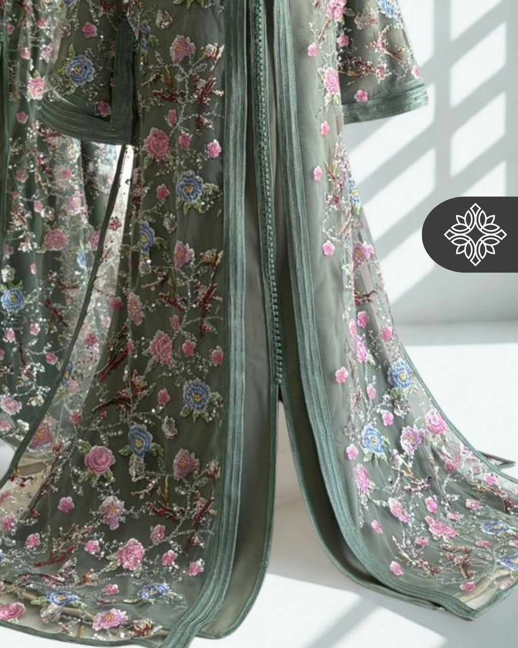 Black Floral Moroccan Takchita | Luxury Two-Piece Kaftan