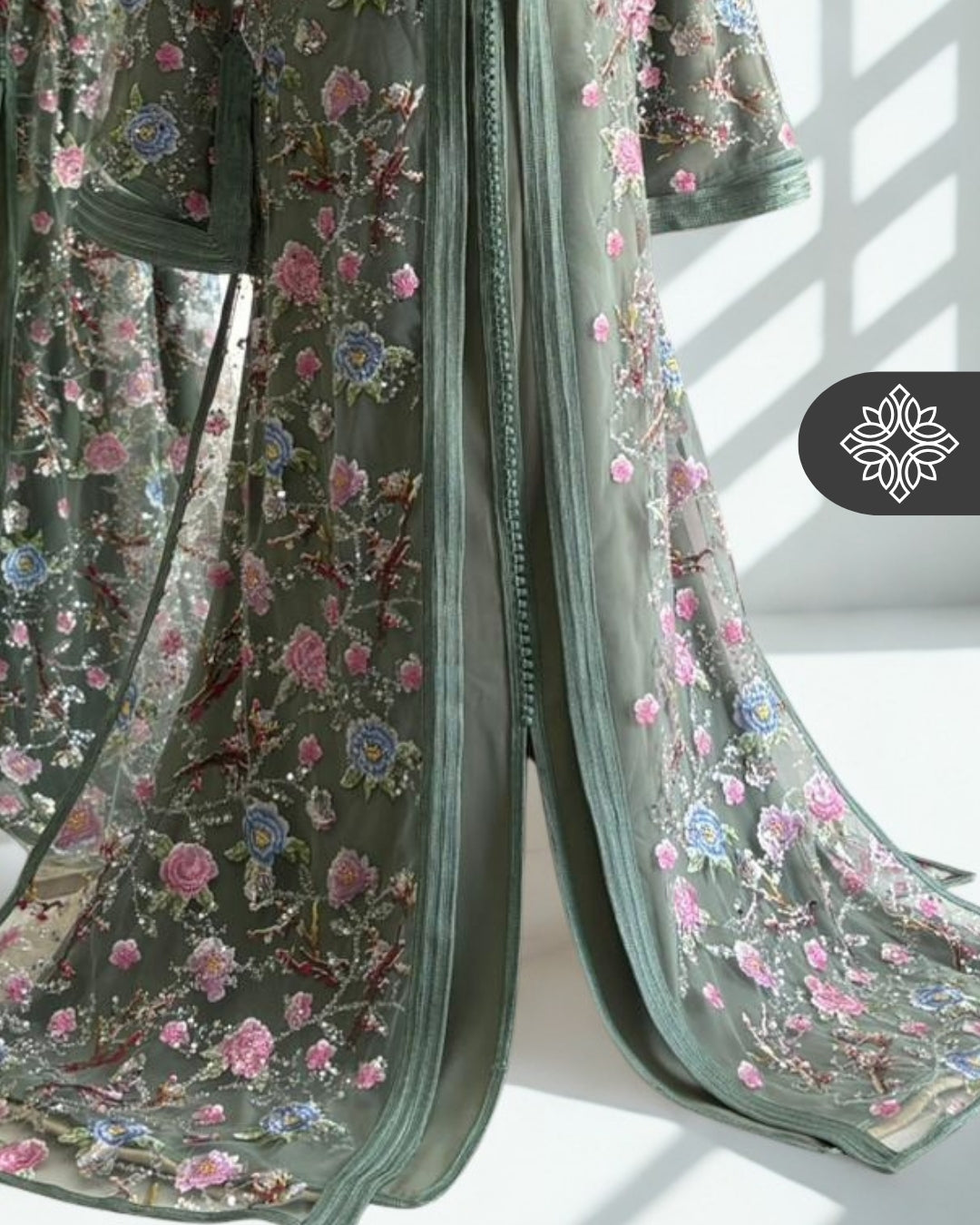 Black Floral Moroccan Takchita | Luxury Two-Piece Kaftan