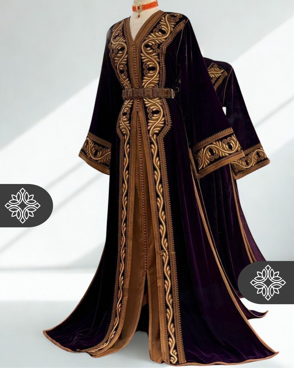 Plum Purple Moroccan Takchita | Luxury Velvet Two-Piece Kaftan | Special Tonal Embroidery