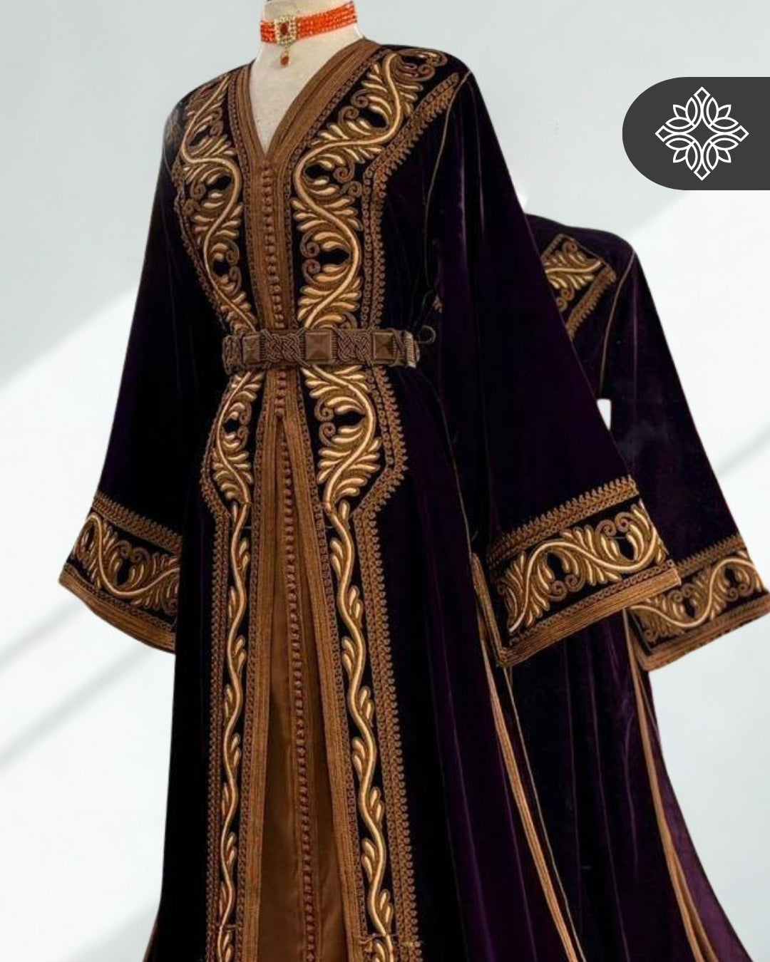 Plum Purple Moroccan Takchita | Luxury Velvet Two-Piece Kaftan | Special Tonal Embroidery