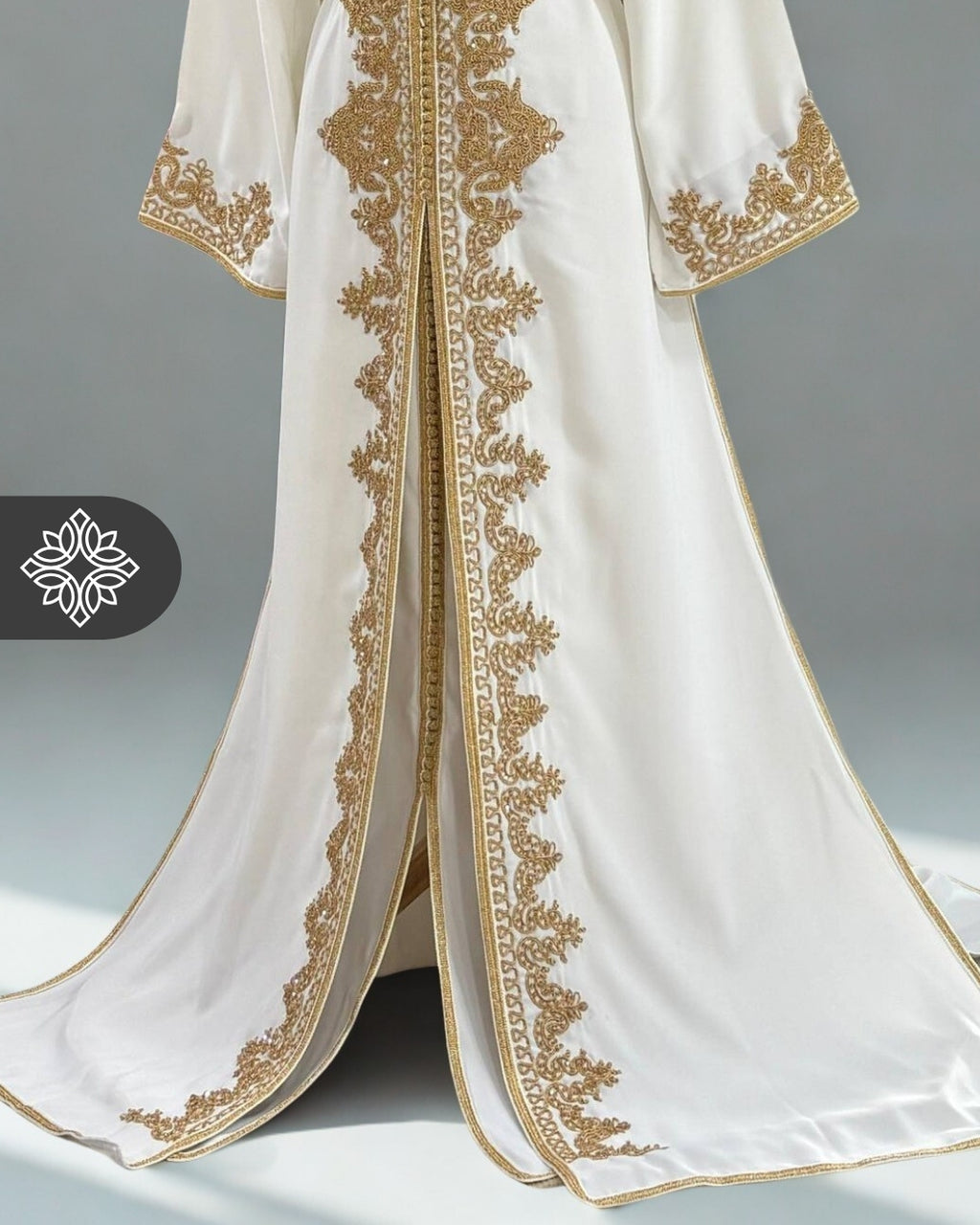 gold and white two piece dress Gold Metallic Two-piece White High Split Prom Dress