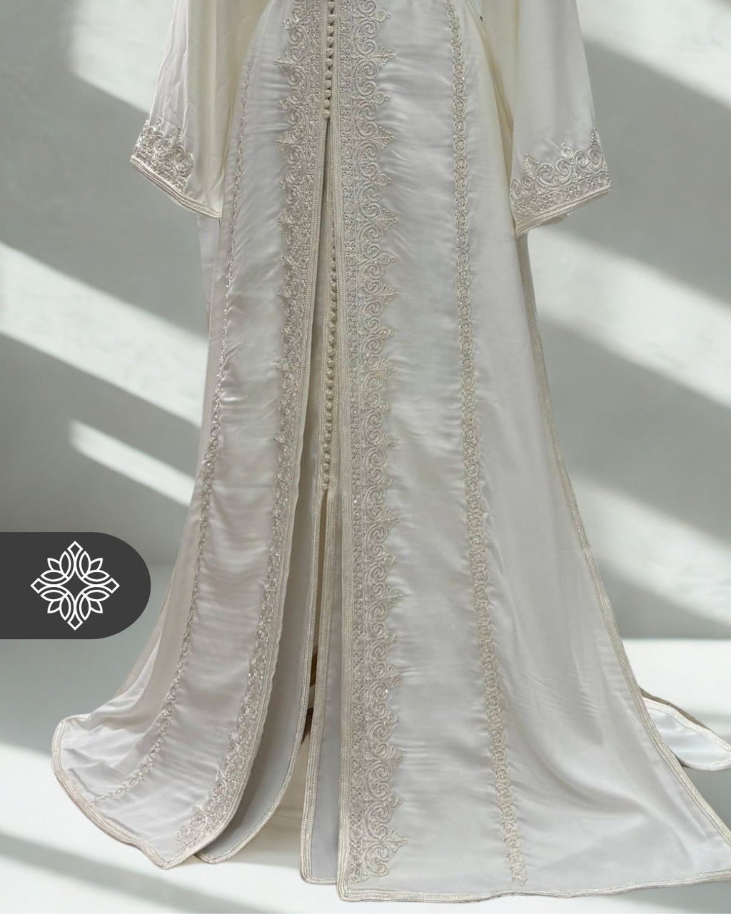 Pure White Bridal Moroccan Takchita | Luxury Two-Piece Wedding Kaftan | Tonal Embroidery