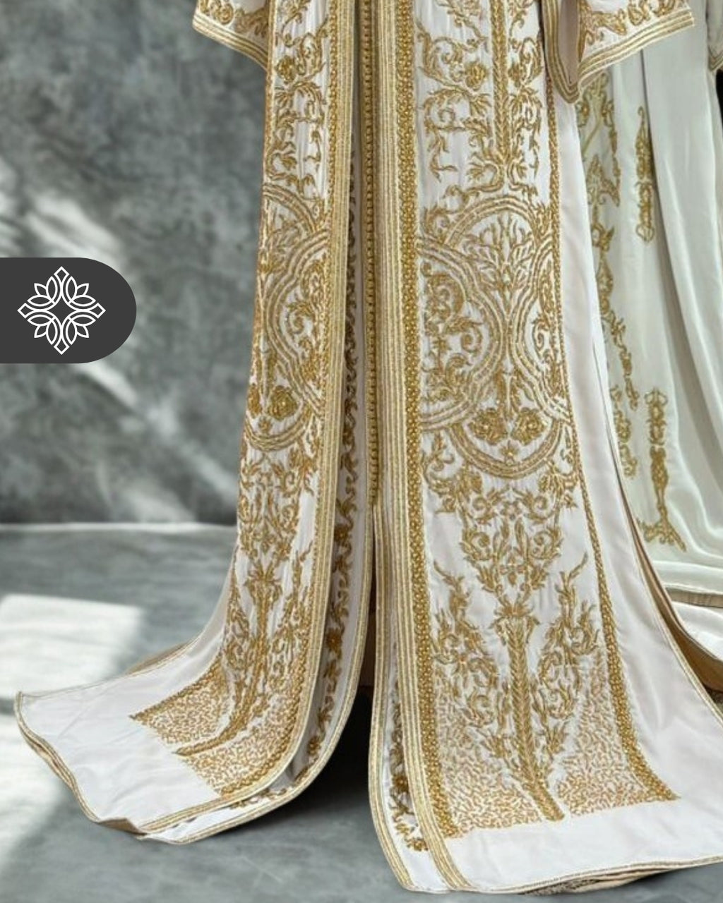 Pure White Bridal Two-Piece Kaftan | Traditional Tonal Embroidery | Moroccan Takchita