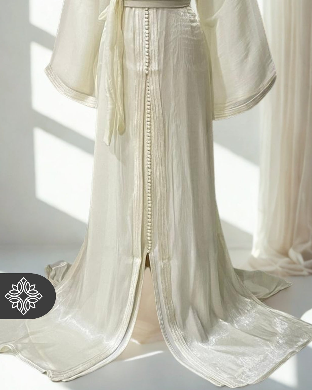 Pure White Moroccan Kaftan with Delicate Pearl Buttons