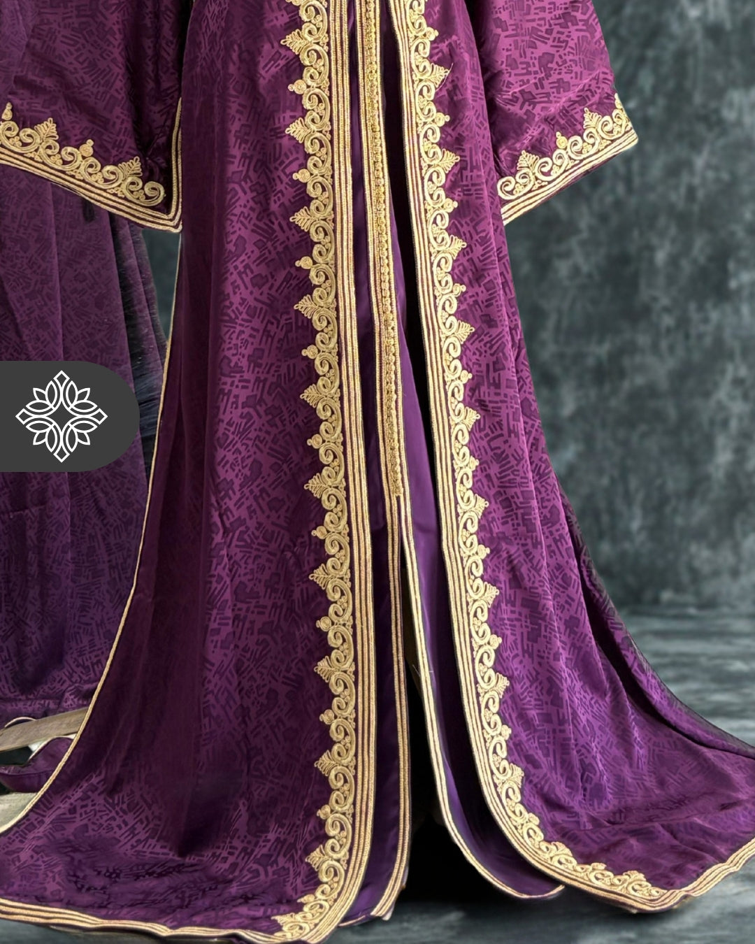 Purple Moroccan Takchita | Luxury Two-Piece Kaftan | Golden Hand Embroidery