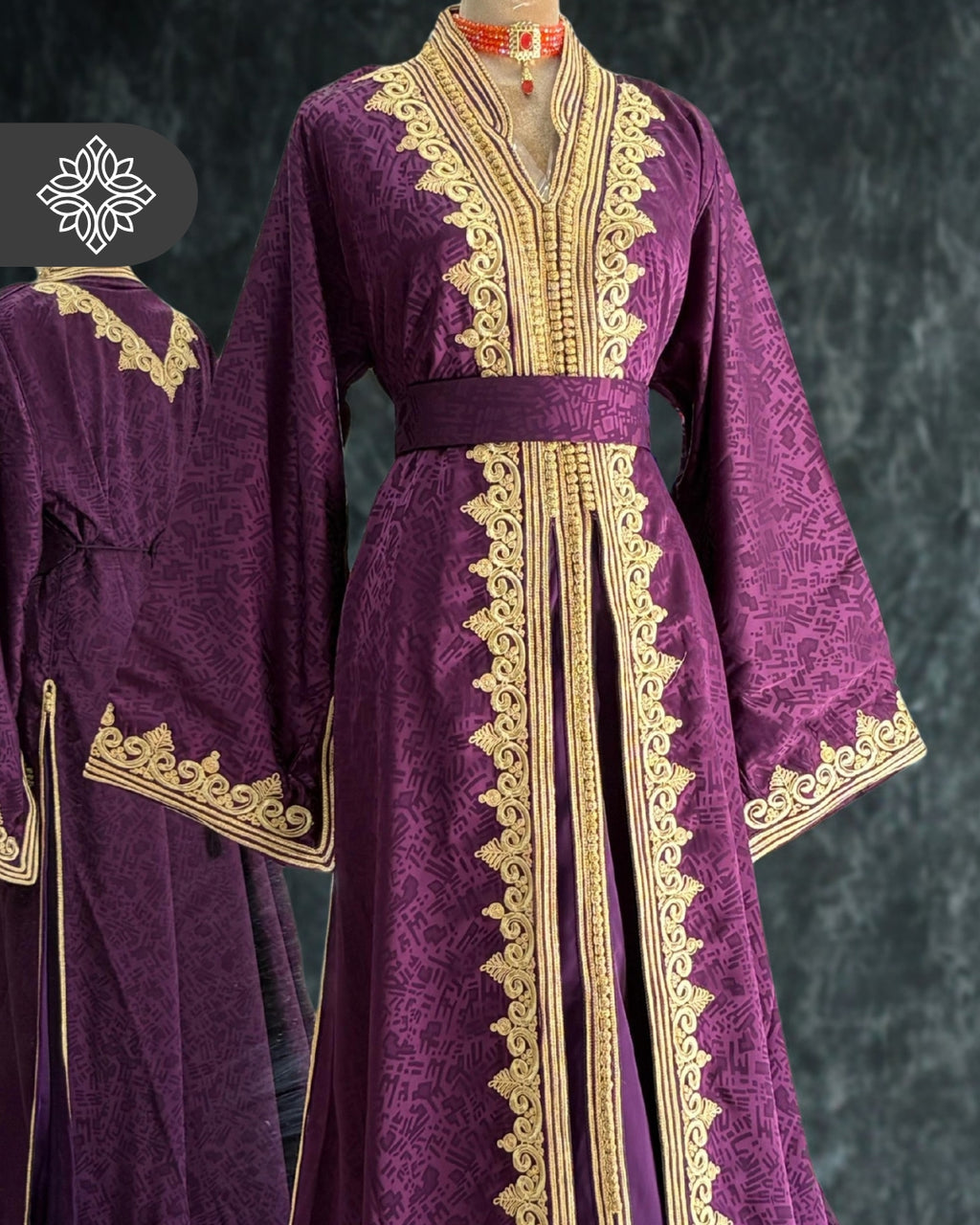 Purple Moroccan Takchita | Luxury Two-Piece Kaftan | Golden Hand Embroidery