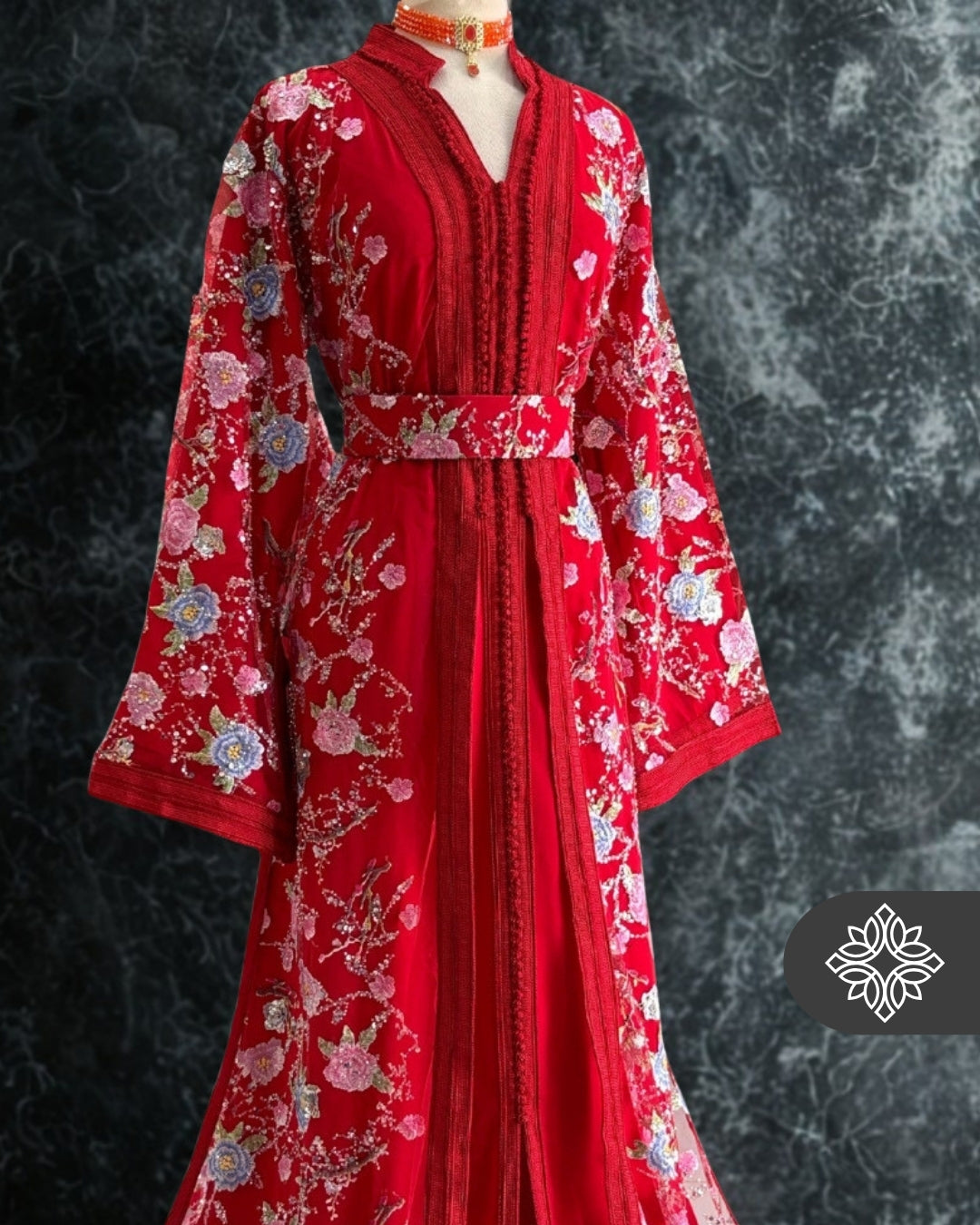 Nude Beige Floral Moroccan Takchita | Embroidery Couture | Luxury Two-Piece Kaftan