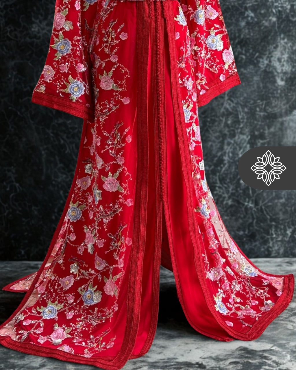 Black Floral Moroccan Takchita | Luxury Two-Piece Kaftan