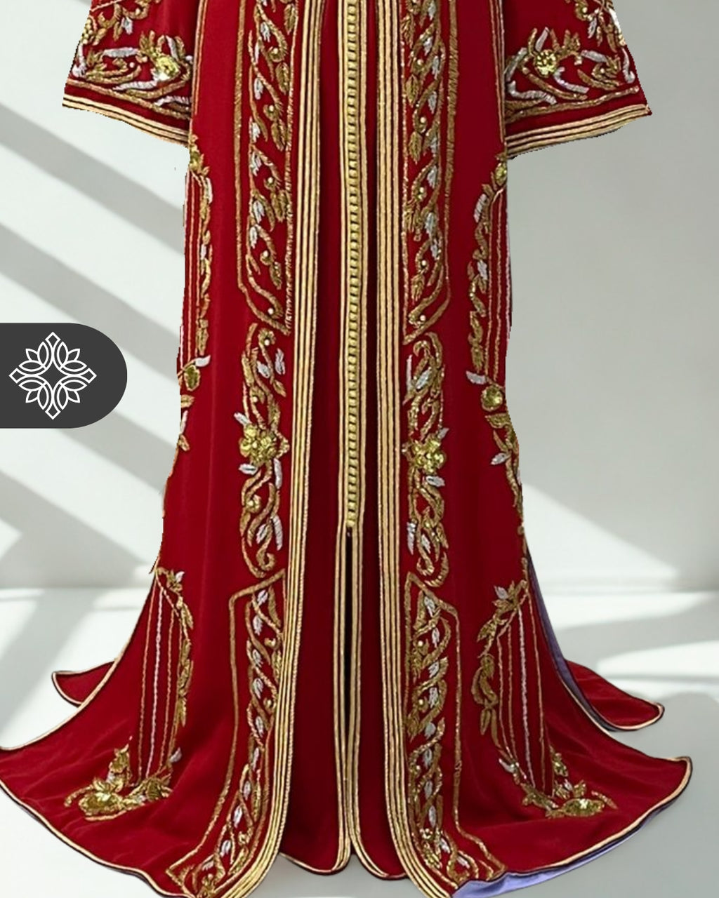 Red Moroccan Kaftan with Gold Embroidery |Two-Piece Luxe Couture
