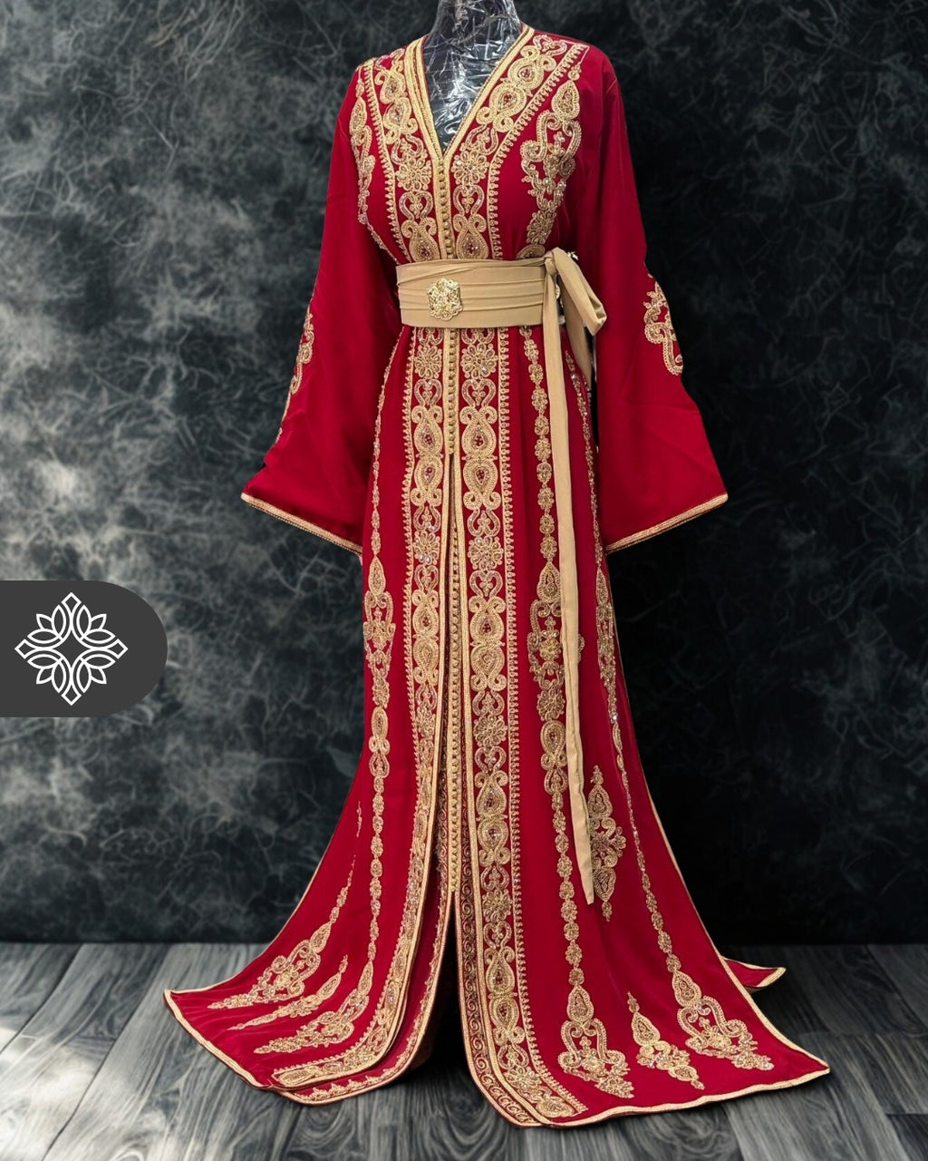 Pistachio Green Moroccan Two-Piece Kaftan | Tonal Embroidery | Elegant Takchita