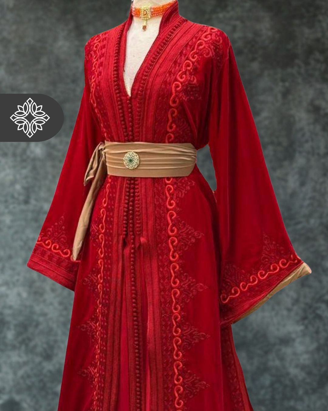 Black Two-Piece Kaftan | Brown Traditional Tonal Embroidery | Moroccan Takchita