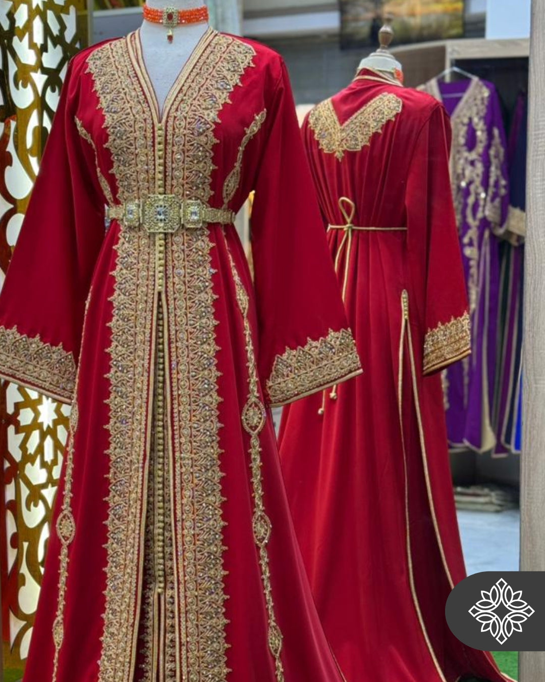 Royal Moroccan Two-Piece Kaftan | Red & Gold Embroidered Luxury Design