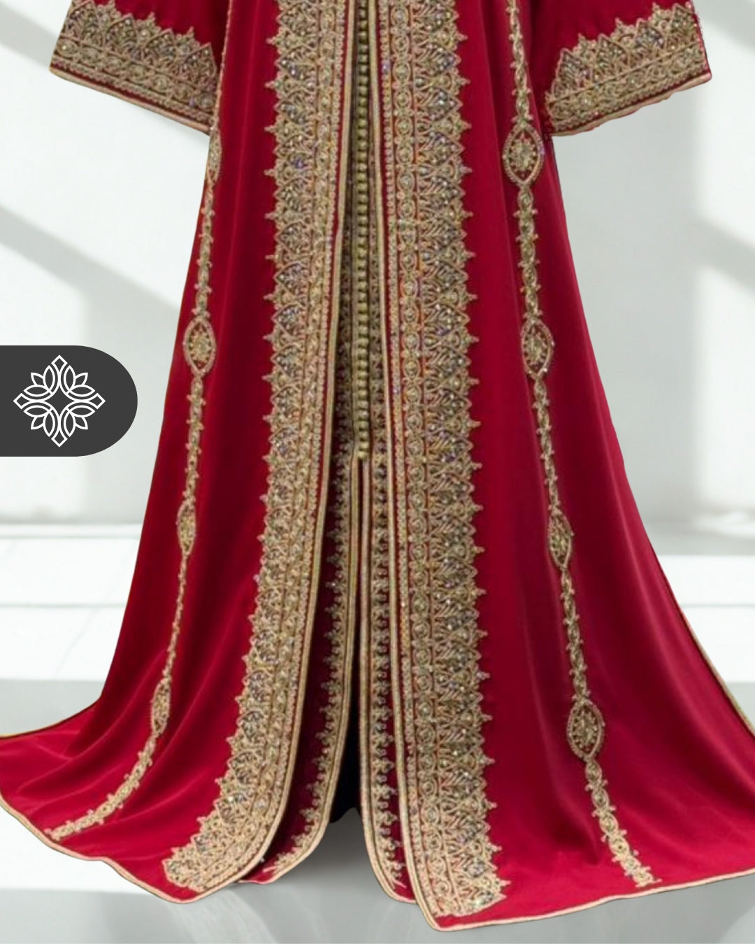 Royal Moroccan Two-Piece Kaftan | Red & Gold Embroidered Luxury Design