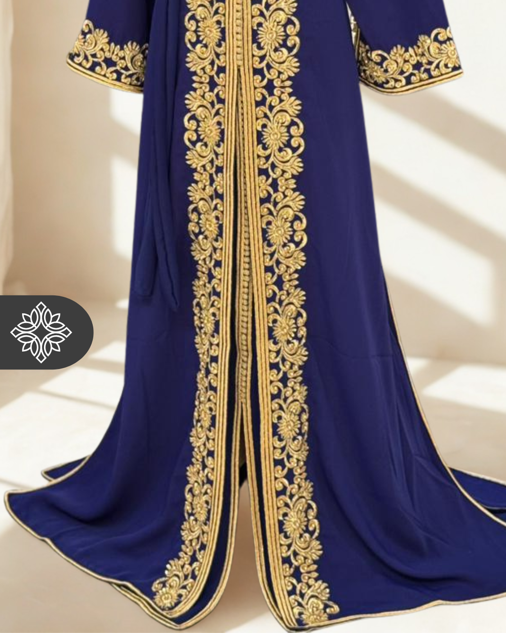 Classic Moroccan Kaftan — Midnight Black with Gold Embroidery