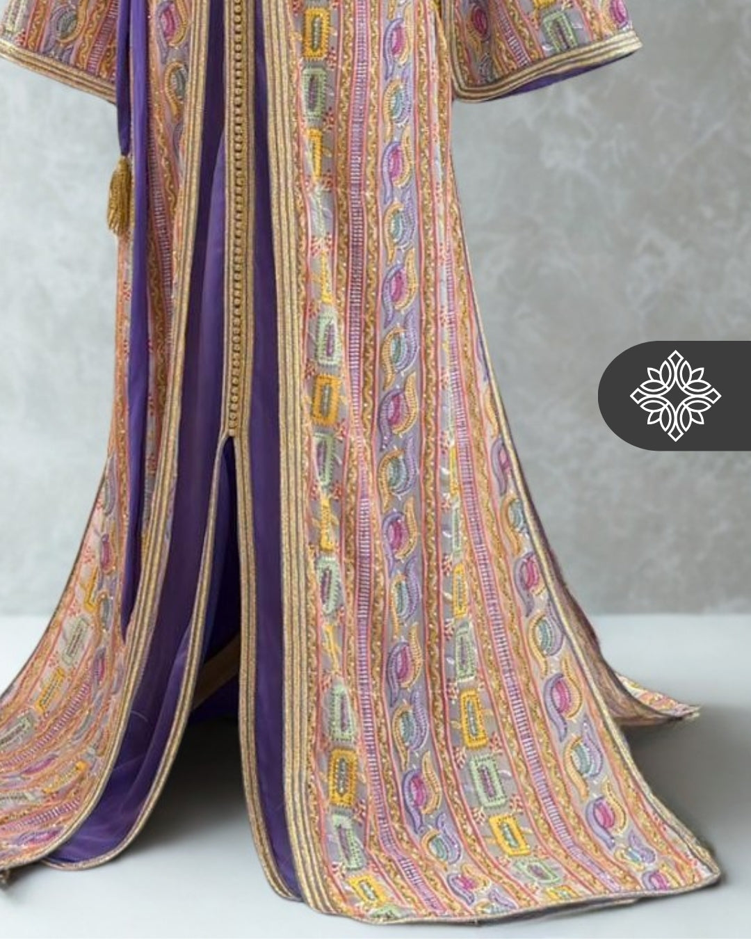 Amethyst Mosaic Moroccan Takshita  Multicolor Silk Embroidery Two-Piece Caftan Dress