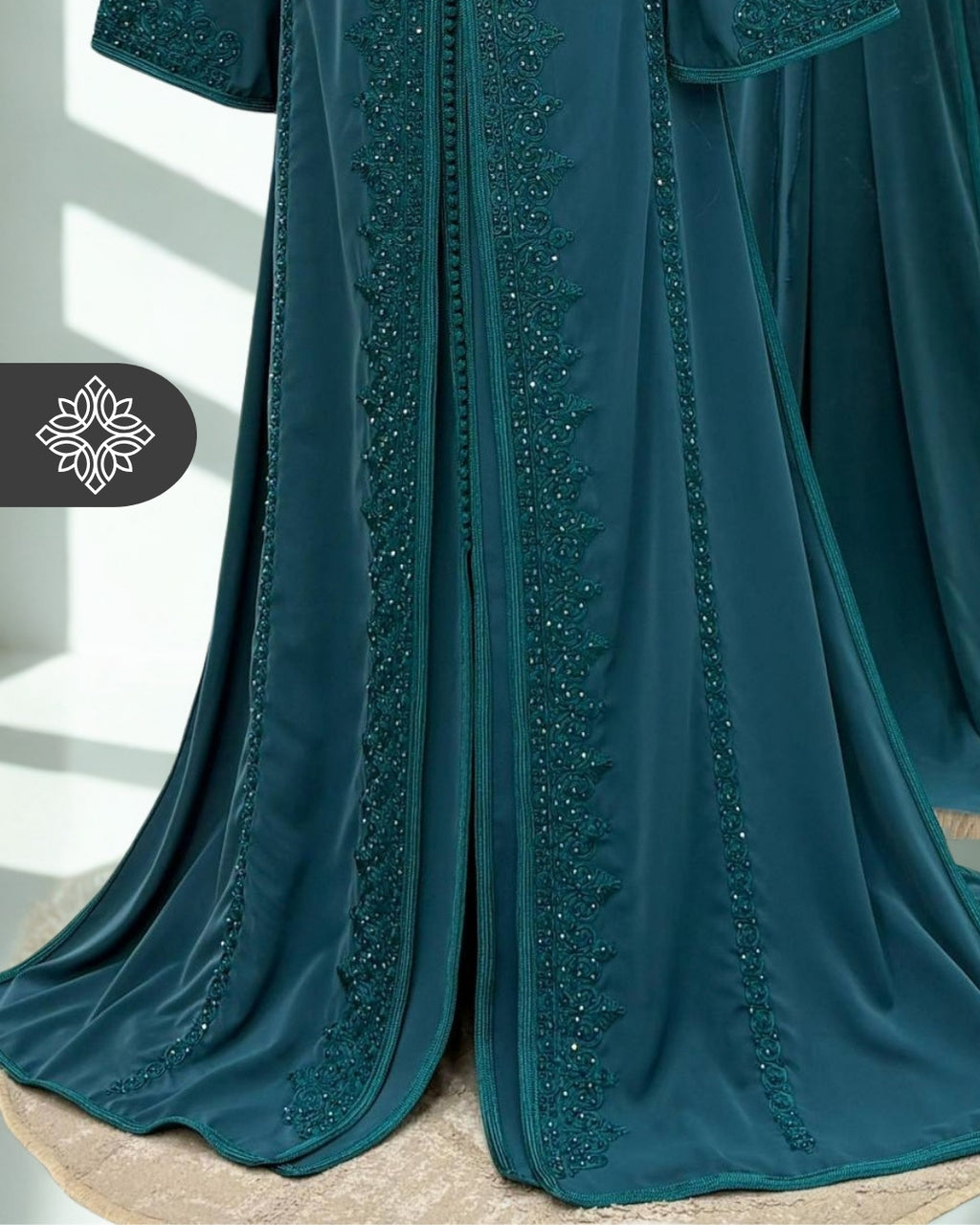 Imperial Teal Moroccan Takchita | Elegant Two-Piece Kaftan | Luminous Stone Detailing