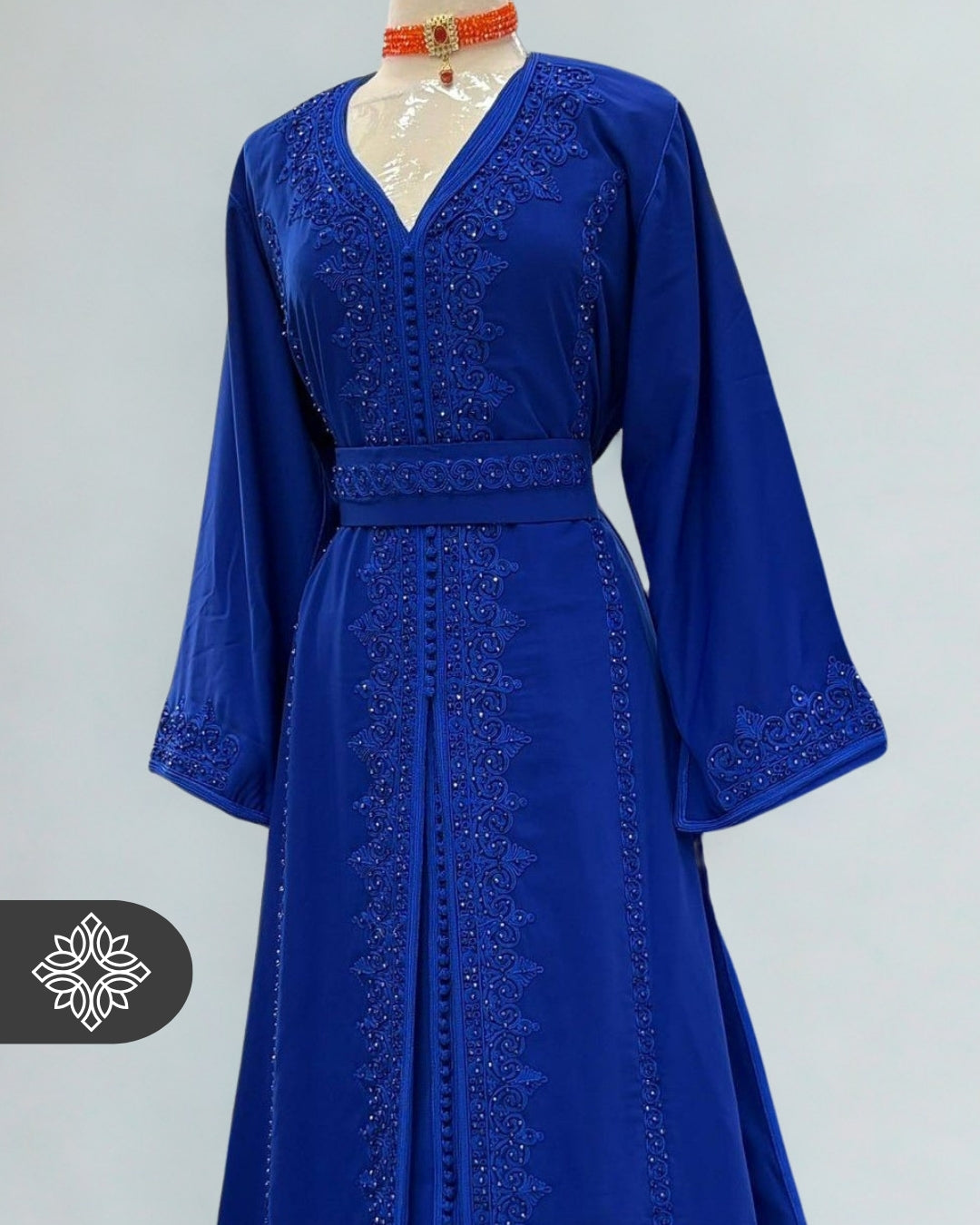 Imperial Teal Moroccan Takchita | Elegant Two-Piece Kaftan | Luminous Stone Detailing