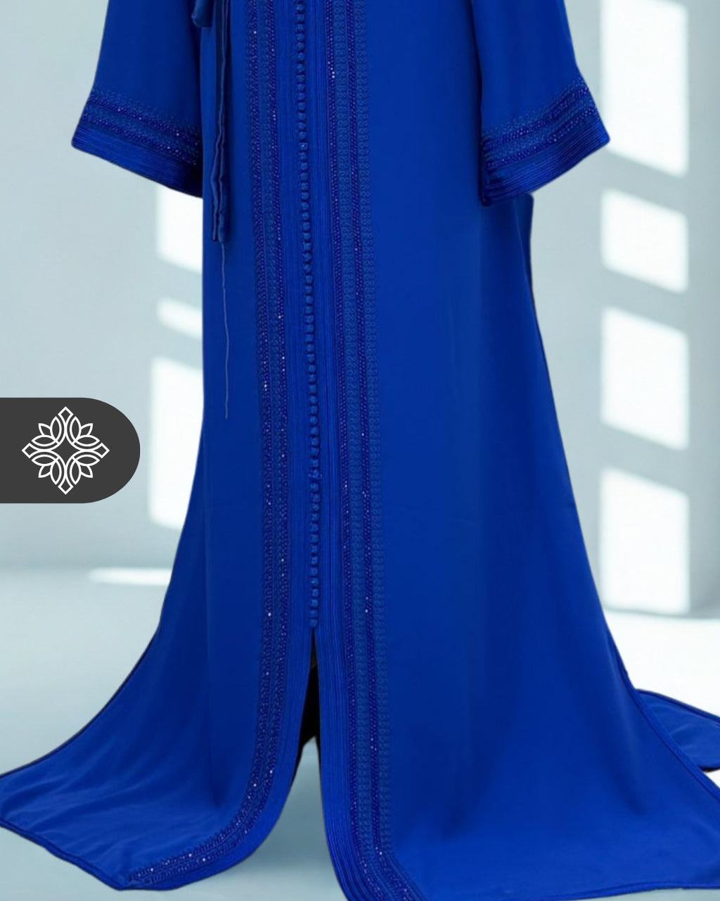 Royal Blue Moroccan Kaftan | Luxury One-Piece Caftan | Tonal Embroidery with Stone Detailing