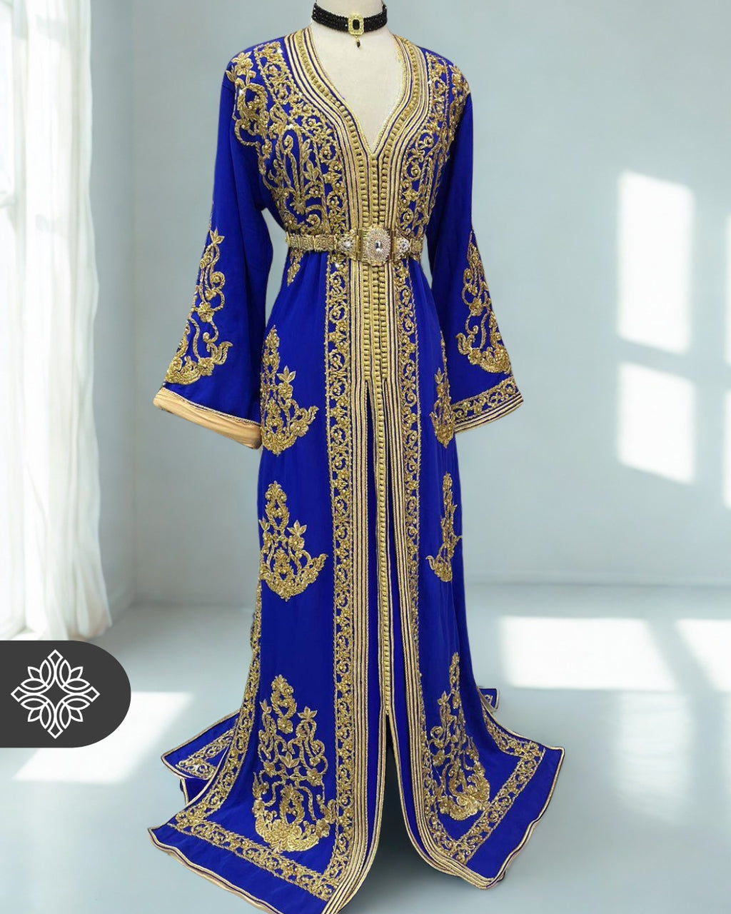 Royal Blue Moroccan Kaftan with Golden Embroidery