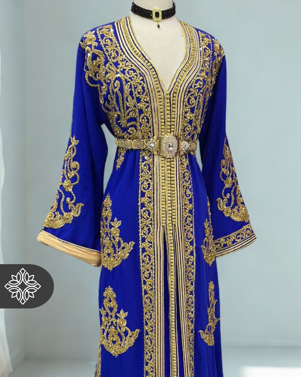Royal Blue Moroccan Kaftan with Golden Embroidery