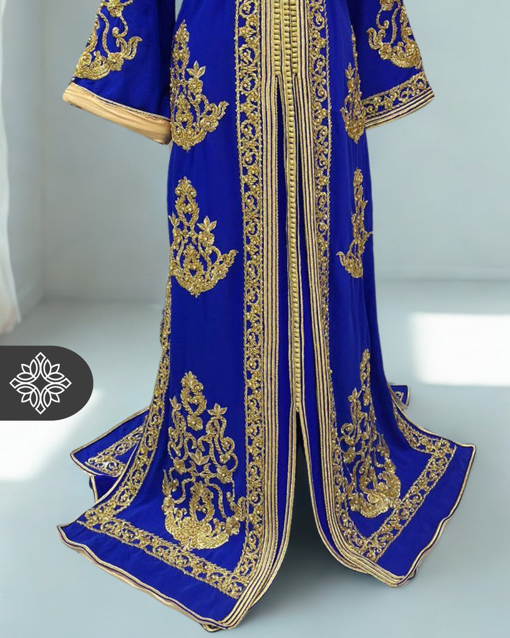 Royal Blue Moroccan Kaftan with Golden Embroidery