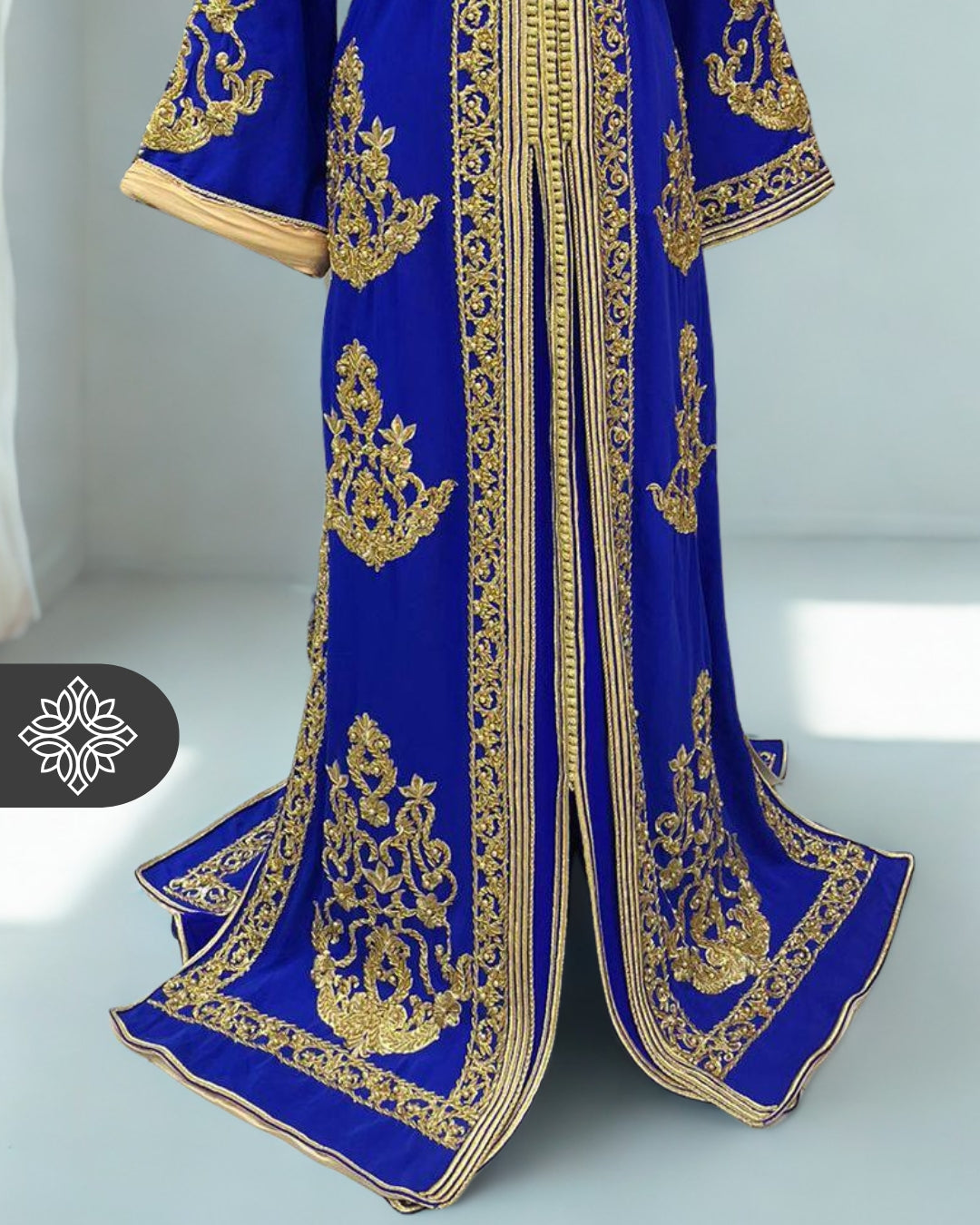 Royal Blue Moroccan Kaftan with Golden Embroidery
