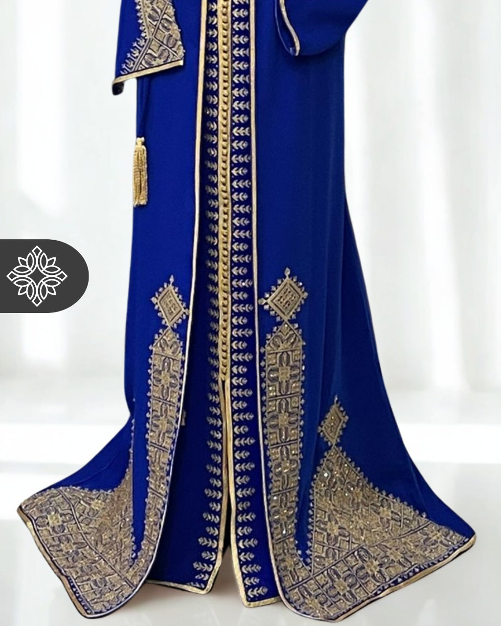 Royal Blue Moroccan Kaftan with Golden Hand Embroidery