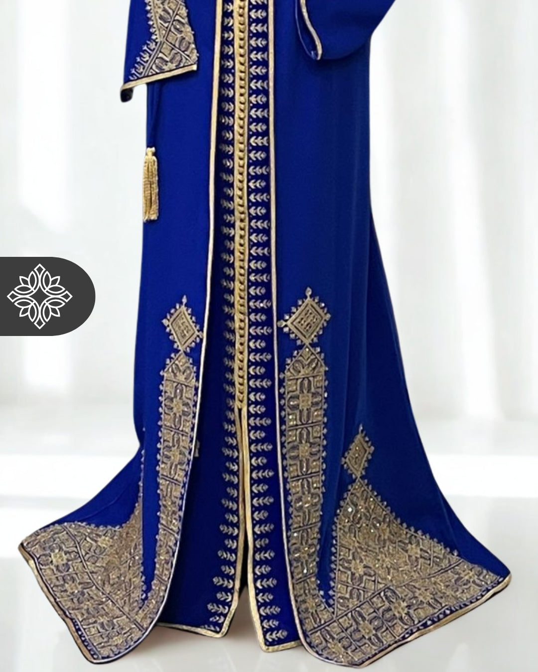 Royal Blue Moroccan Kaftan with Golden Hand Embroidery