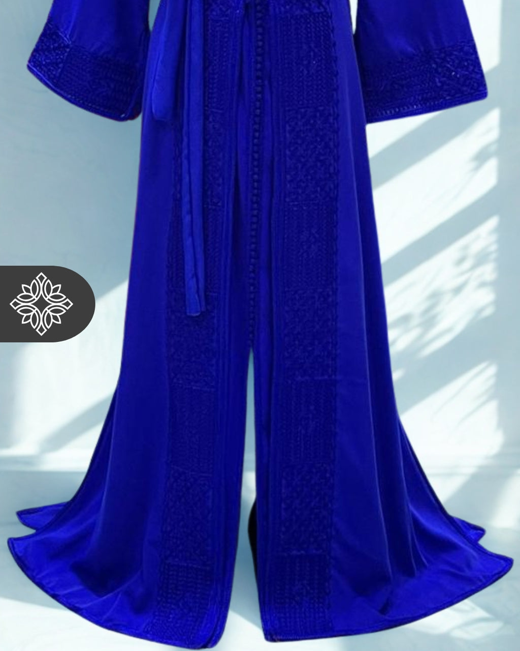Royal Blue Moroccan Kaftan with Tonal Hand Embroidery | Two-Piece Modern Elegance