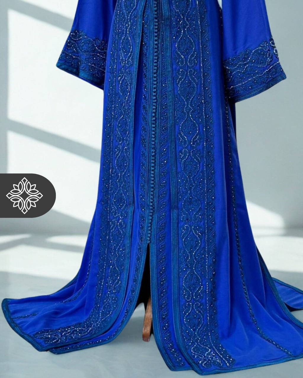 Chocolate Brown Moroccan Takchita | Luxury Couture Two-Piece Kaftan | Tonal Embroidery & Stone Detailing