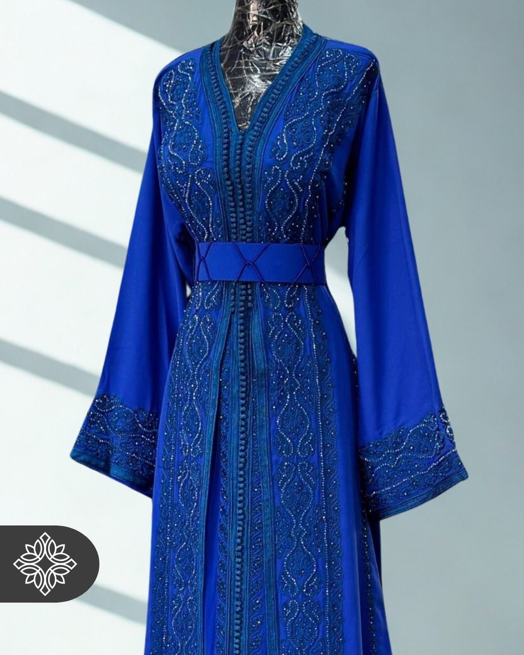 Chocolate Brown Moroccan Takchita | Luxury Couture Two-Piece Kaftan | Tonal Embroidery & Stone Detailing