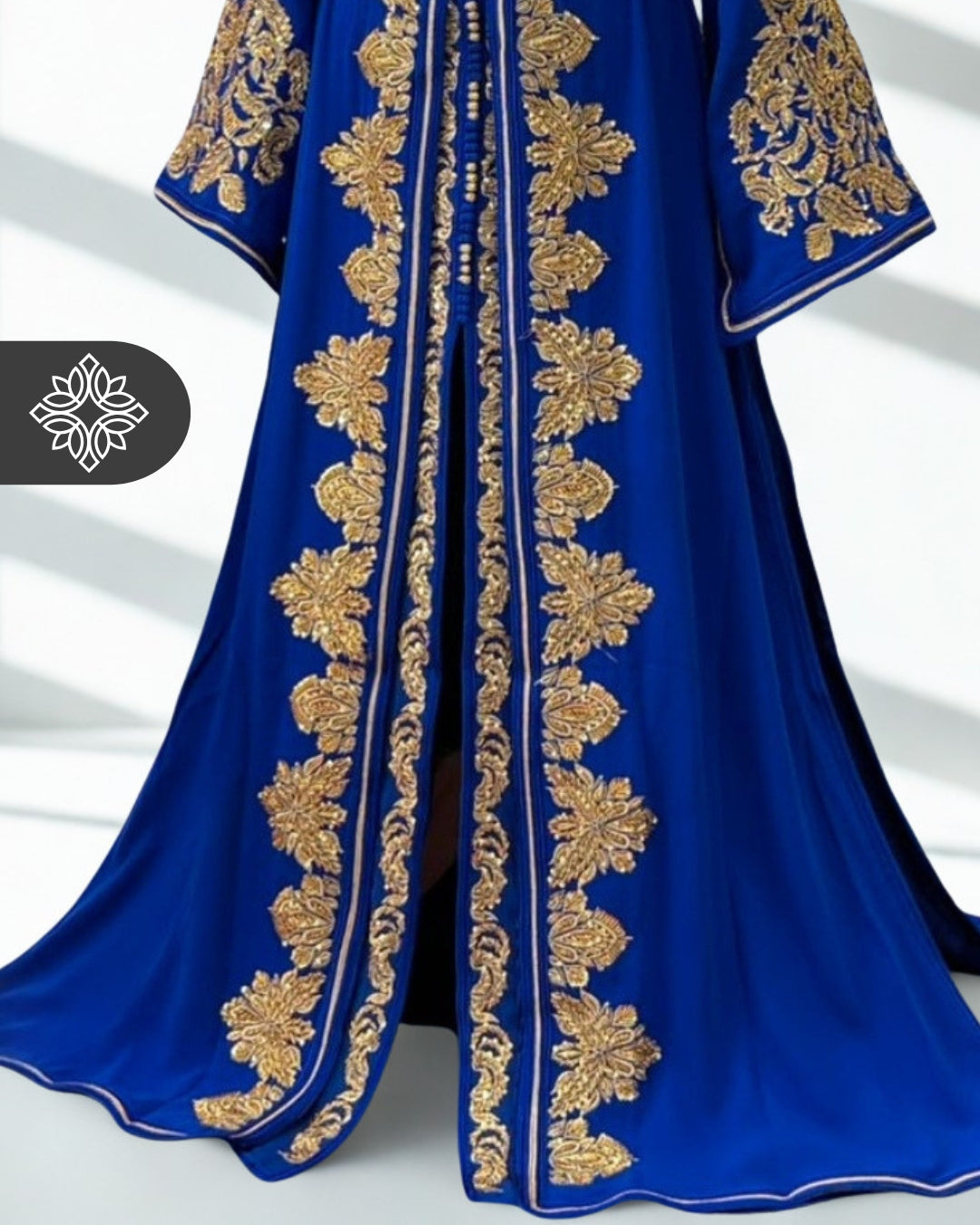Royal Blue Moroccan Takchita | Luxury Two-Piece Kaftan | Golden Tonal Embroidery