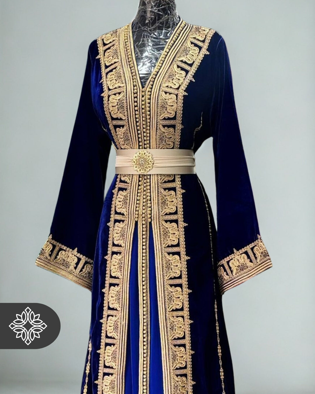 Deep Plum Moroccan Takchita | Luxury Velvet Couture Two-Piece Kaftan | Golden Tonal Embroidery