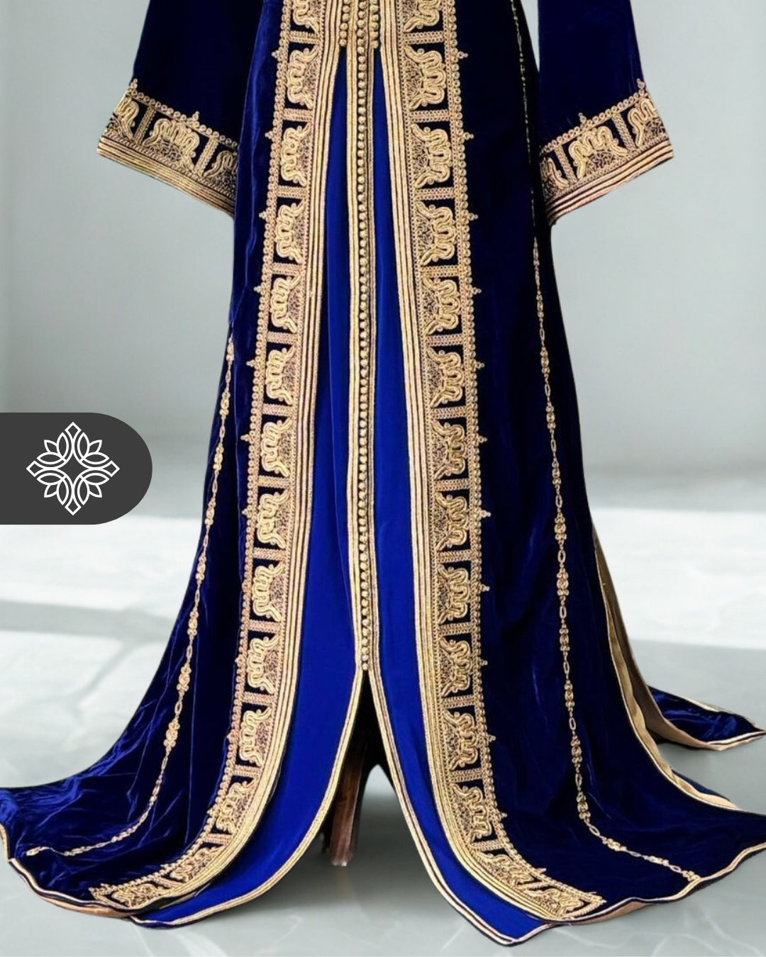 Deep Plum Moroccan Takchita | Luxury Velvet Couture Two-Piece Kaftan | Golden Tonal Embroidery