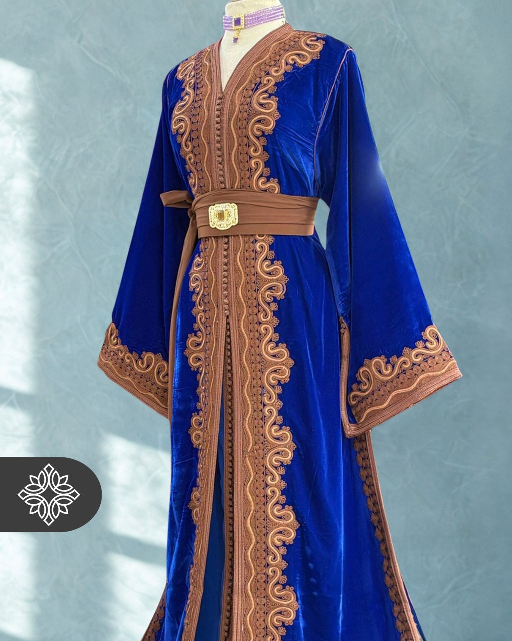 Fuchsia Pink Moroccan Two-Piece Kaftan | Brown Tonal Embroidery | Elegant Takchita