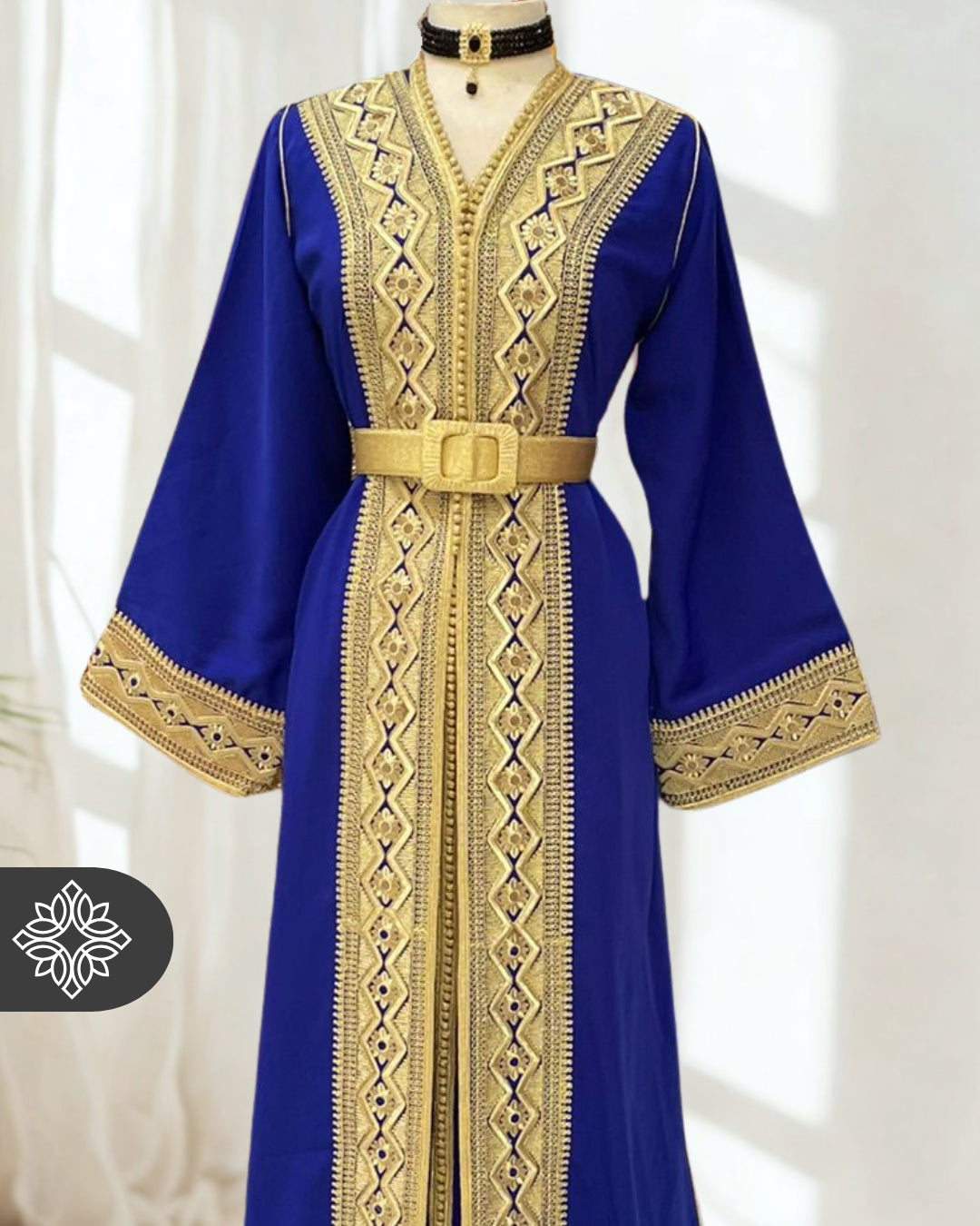 Emerald Green Moroccan Two-Piece Kaftan – Takchita Regal Gold Embroidery