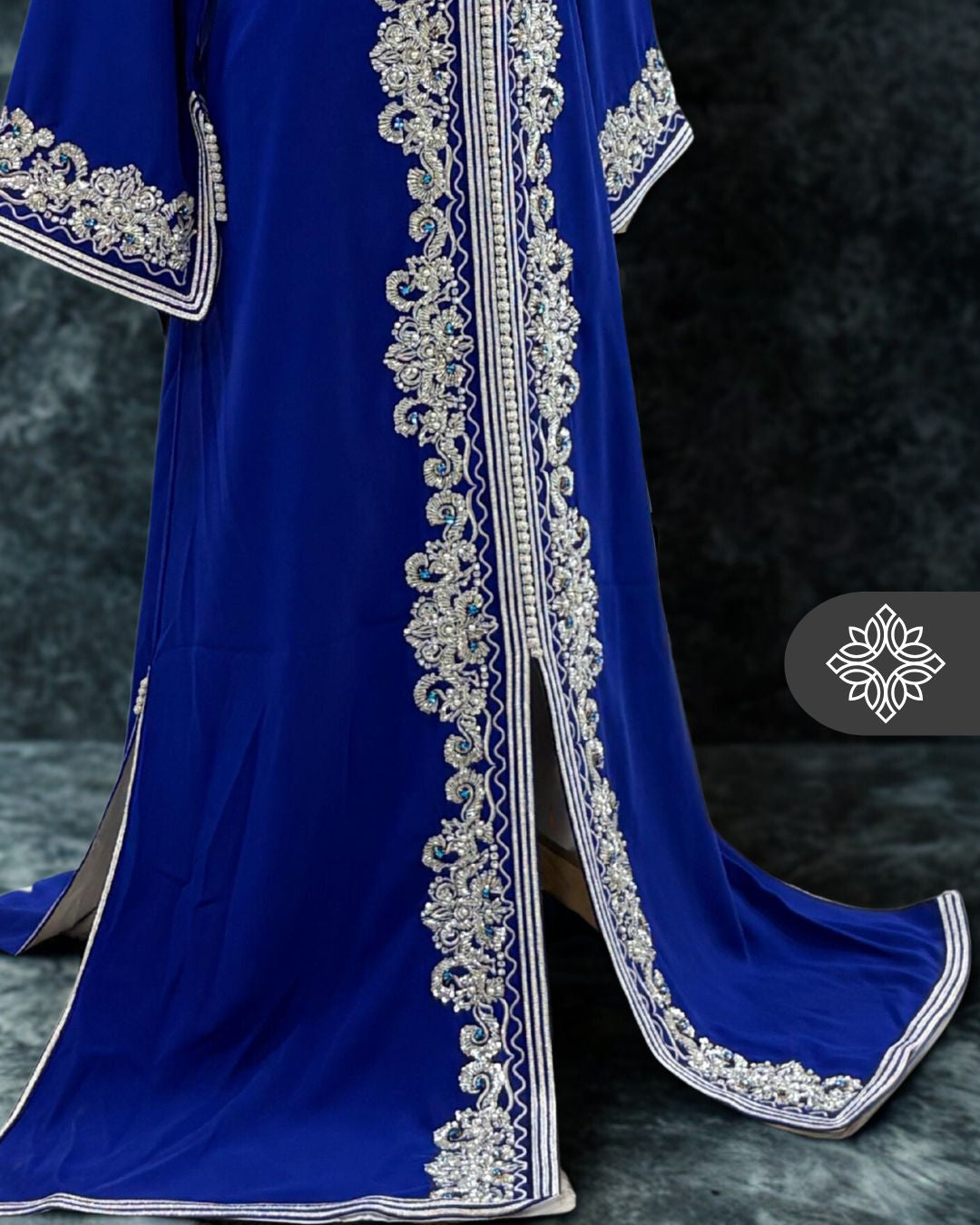 Royal Emerald Green One-Piece Kaftan | Silver Embroidery & Beads | Moroccan Caftan