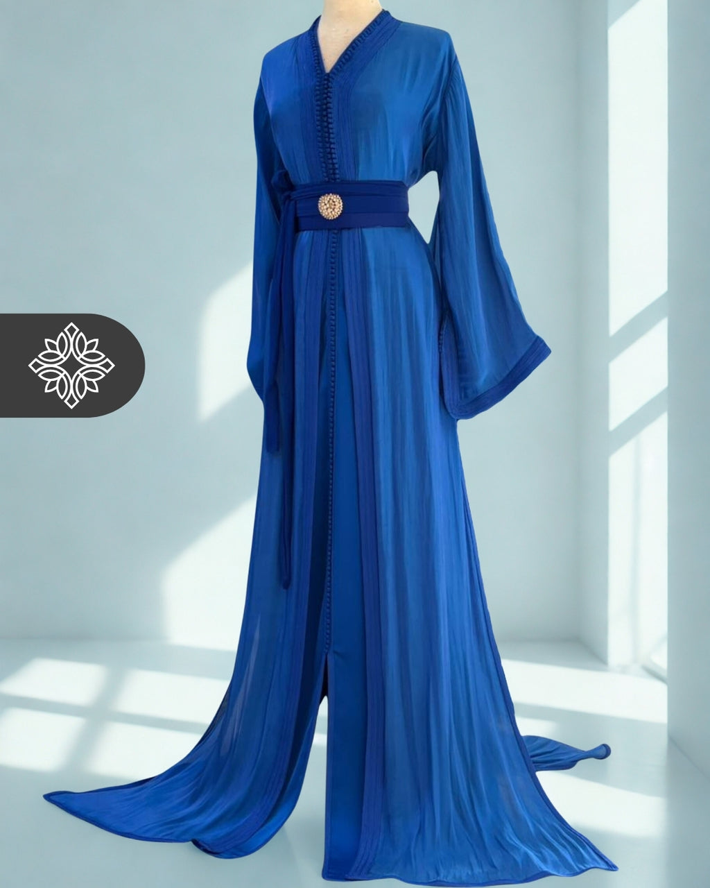 Royal Blue Organza Takchita | Majestic Moroccan Two-Piece Caftan Dress