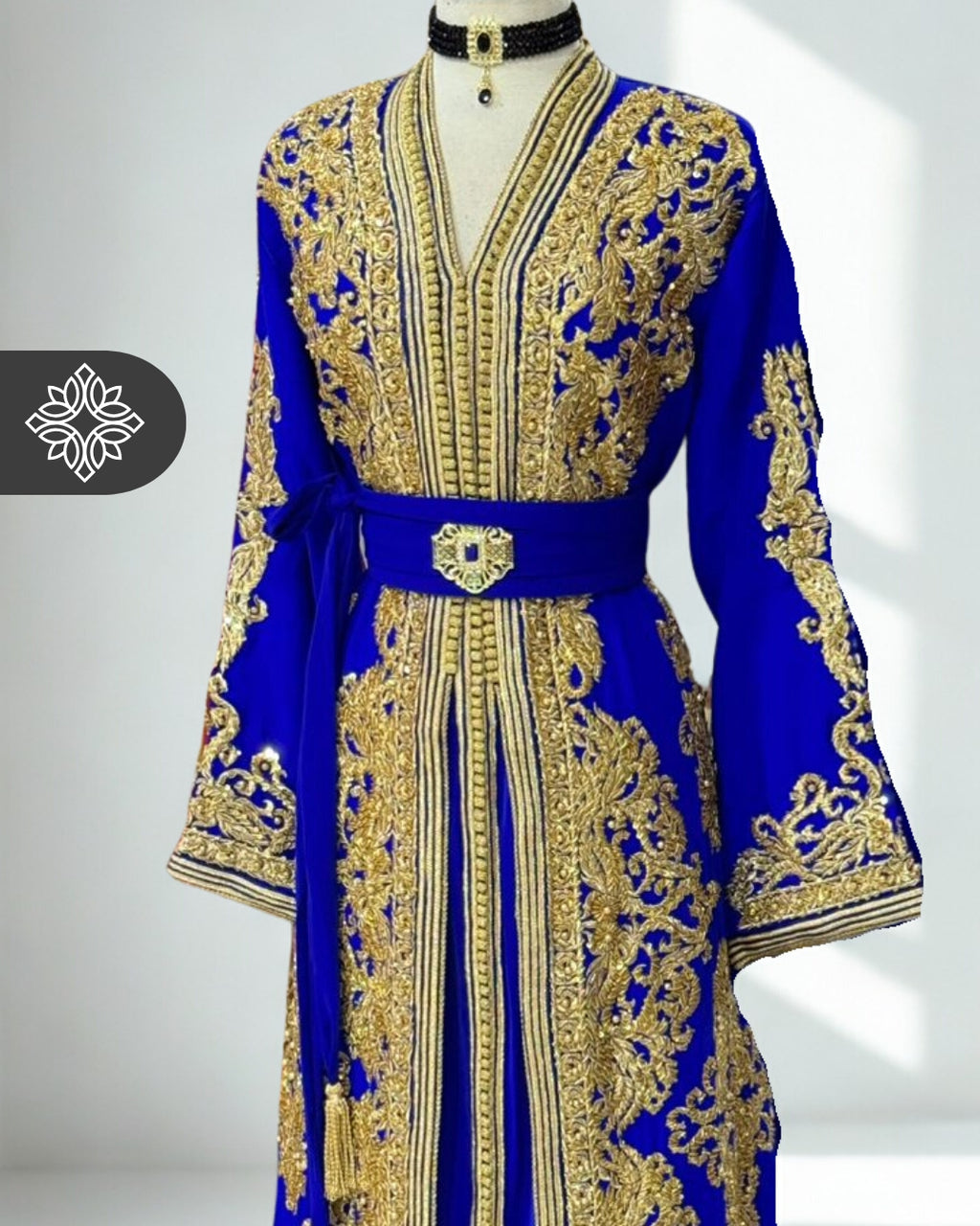 Two-Piece Moroccan Kaftan Emerald Green/Turquoise & Silver