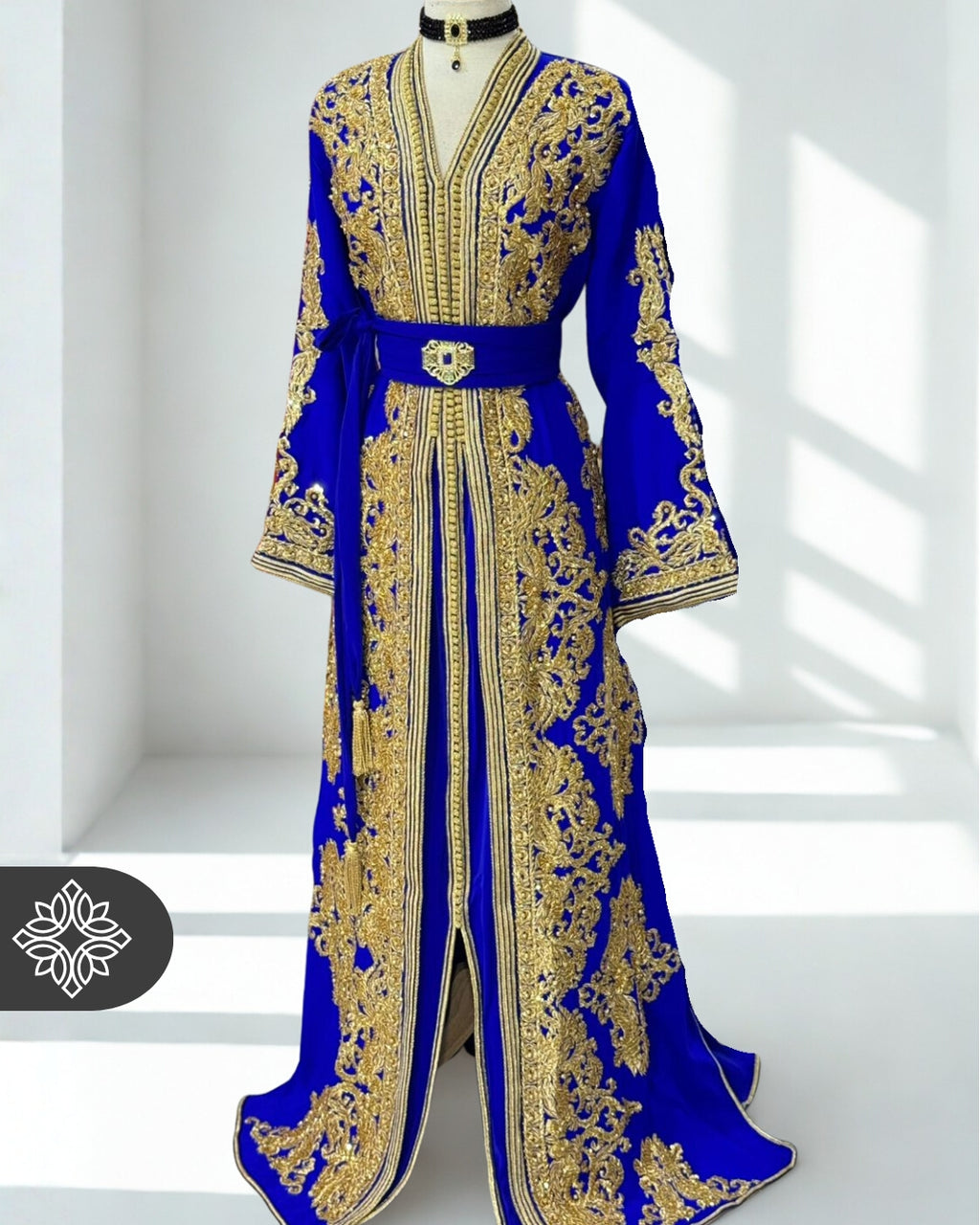Royal Blue & Gold Two-Piece Moroccan Kaftan