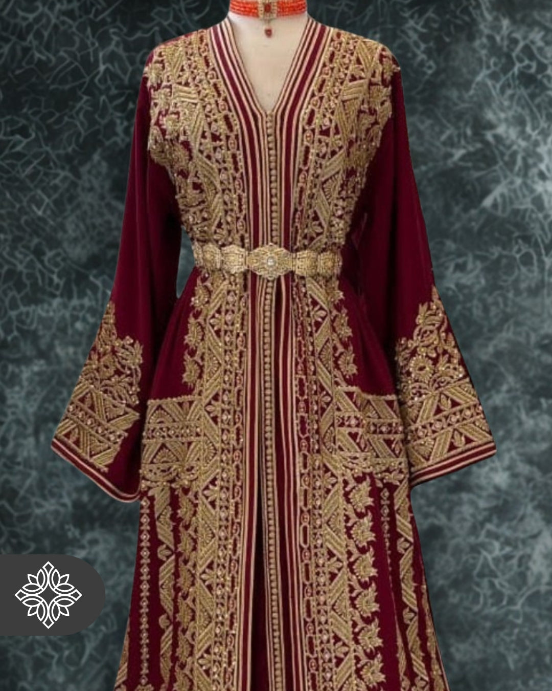 Royal Burgundy Moroccan Takchita | Luxury Two-Piece Kaftan | Golden Heritage Embroidery