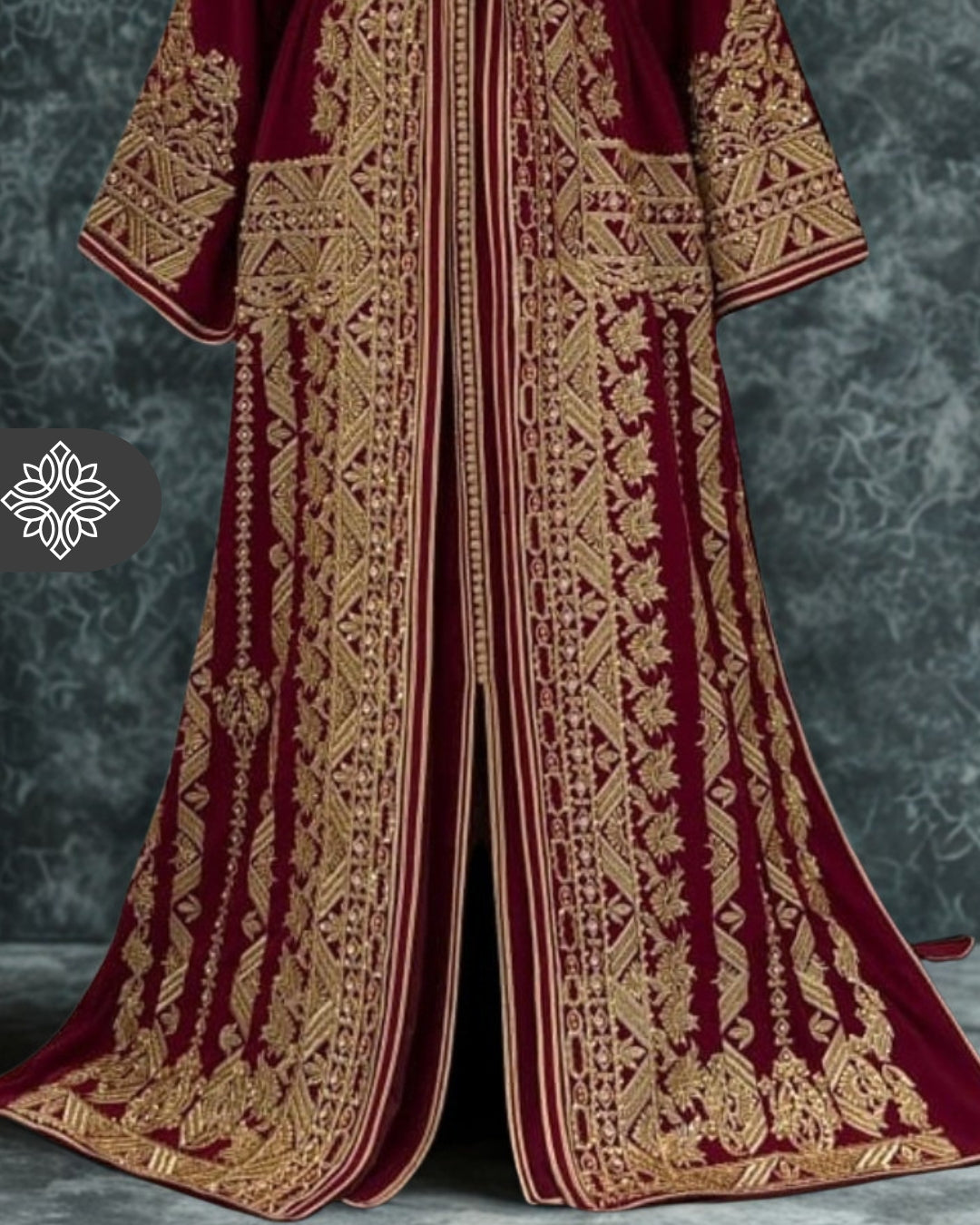 Royal Burgundy Moroccan Takchita | Luxury Two-Piece Kaftan | Golden Heritage Embroidery
