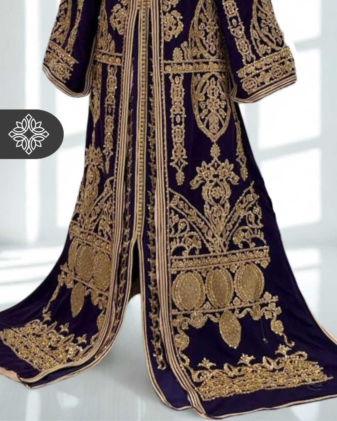 Royal Deep Purple Moroccan Takchita | Luxury Two-Piece Kaftan | Golden Heritage Embroidery