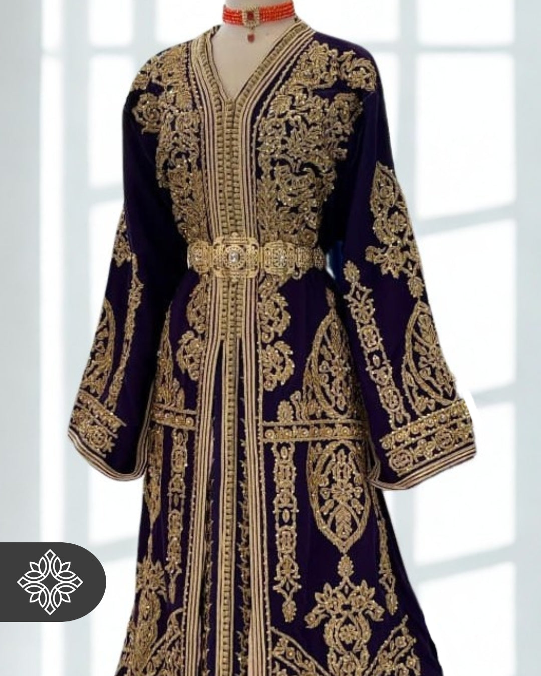 Royal Deep Purple Moroccan Takchita | Luxury Two-Piece Kaftan | Golden Heritage Embroidery